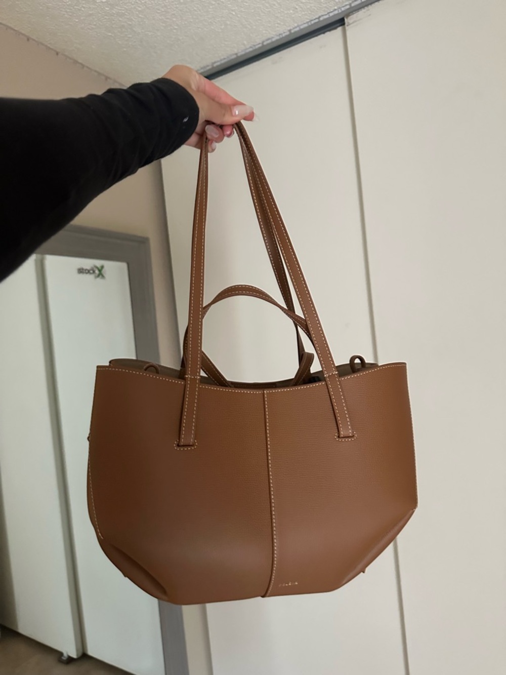 Polène Brown Leather Tote with Dual Straps